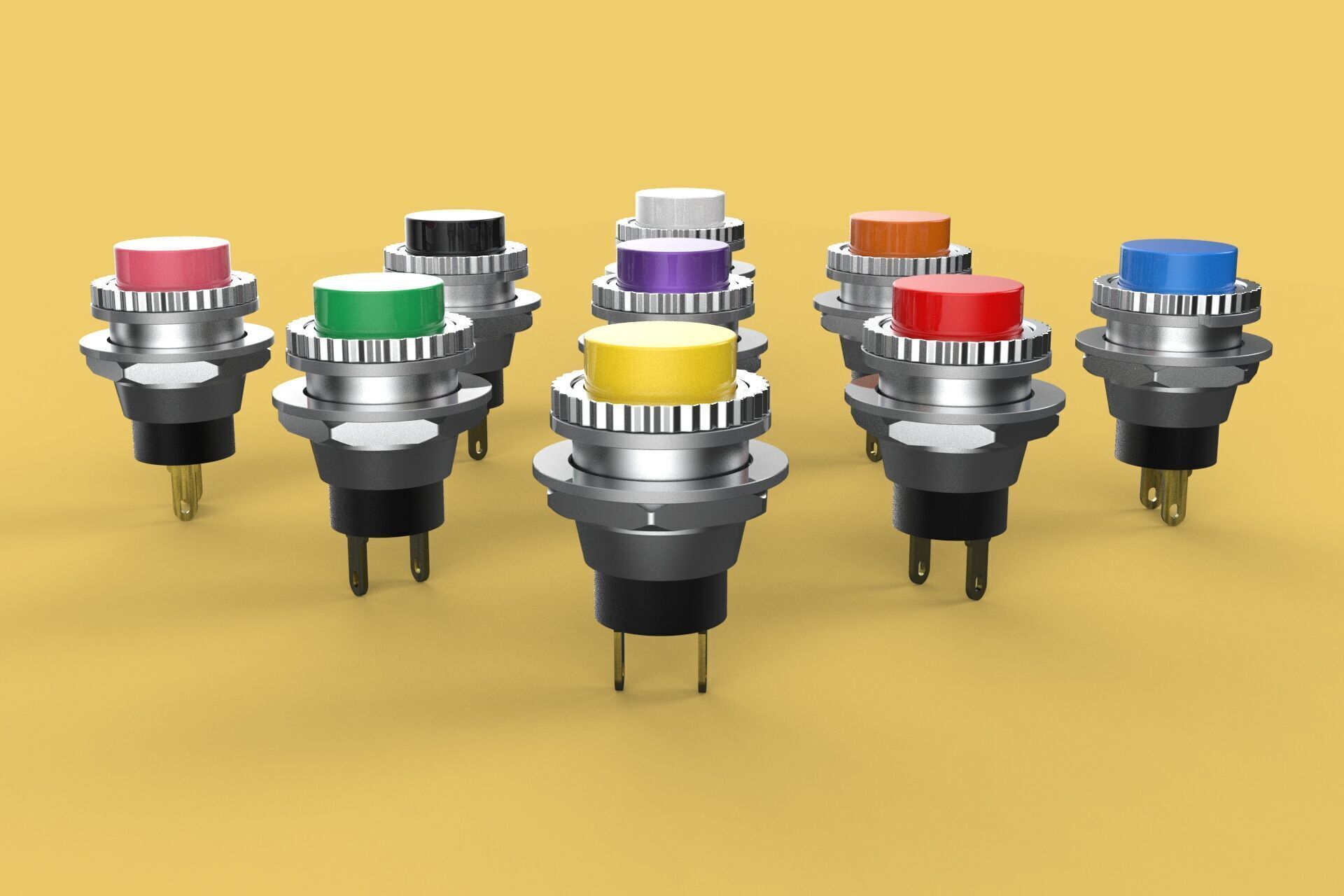 SET COLORFUL PUSH BUTTON MOMENTARY SELF RESET PRESS SWITCH SMALL 3D model_6