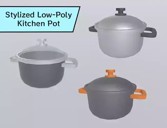 Stylized Low-Poly Kitchen Pot Low-poly 3D model