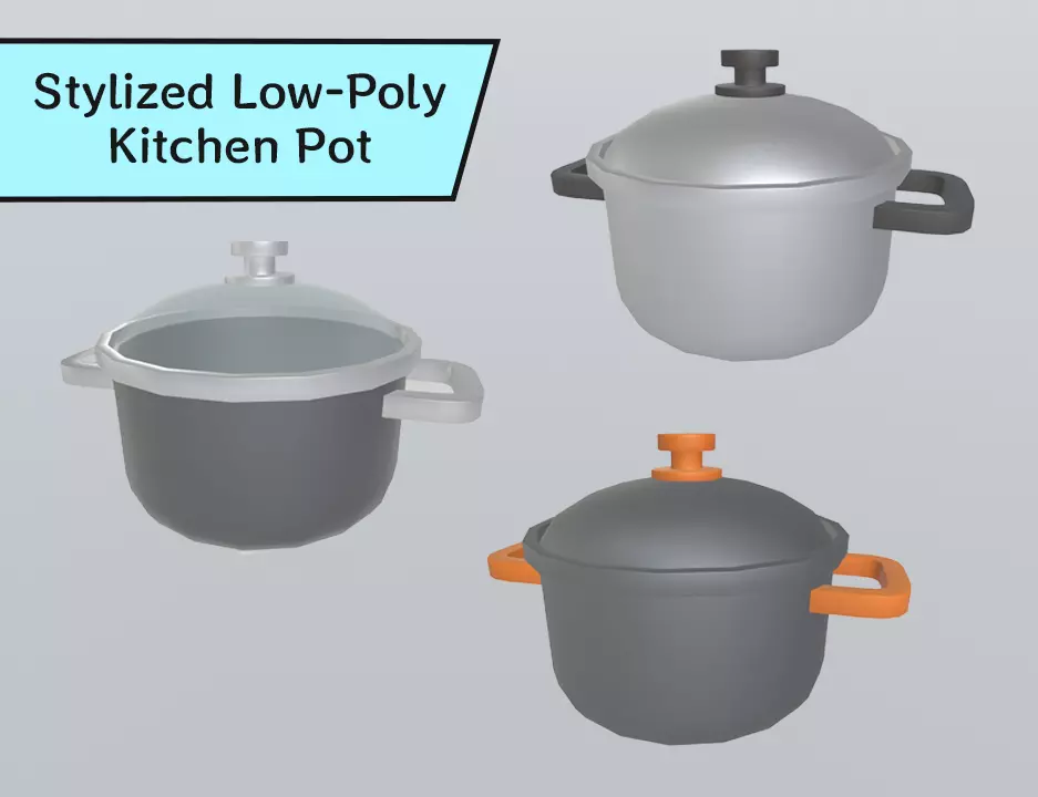 Stylized Low-Poly Kitchen Pot Low-poly 3D model_0