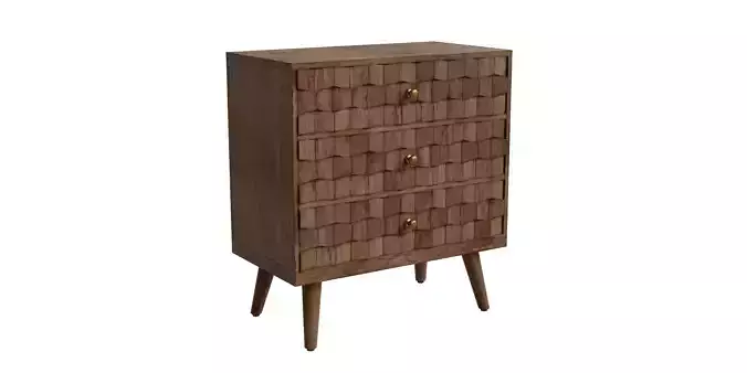 Mango Wood 3-Drawer Chest With 3D Tile Weave Design