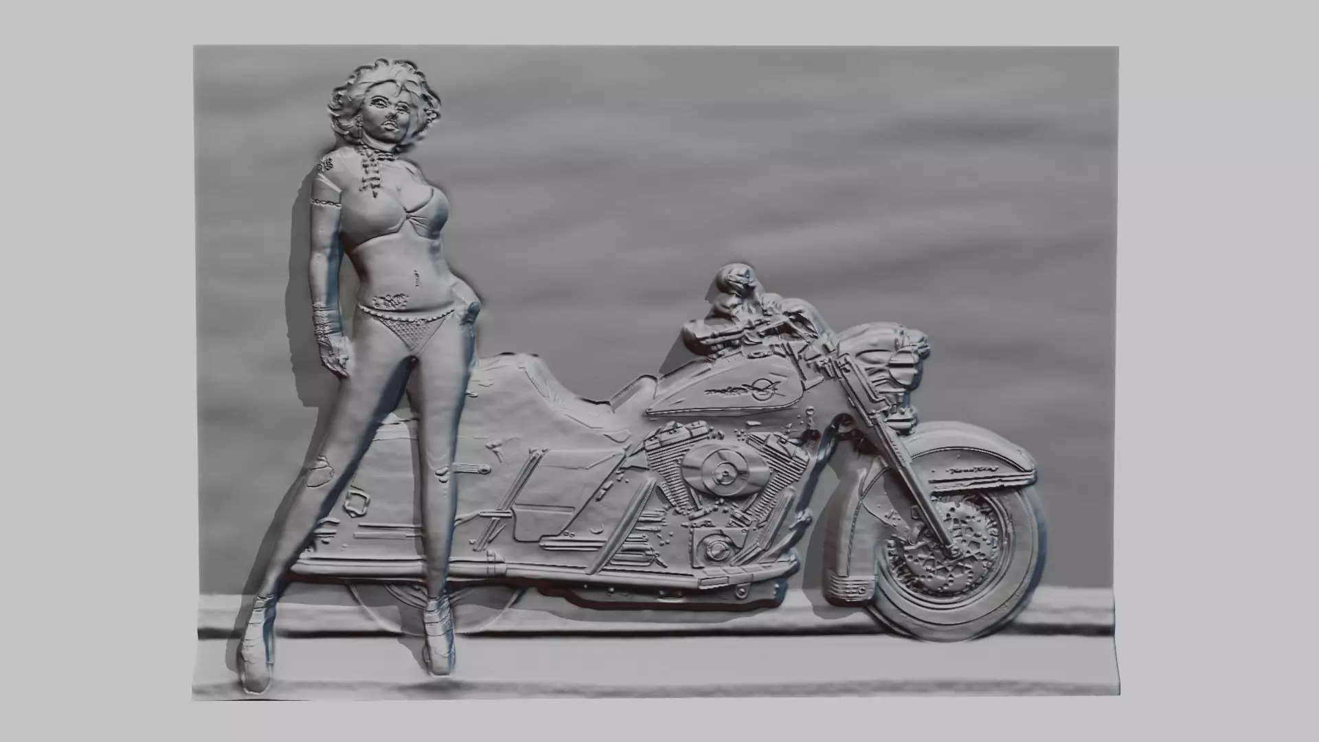 Bike girl relief sculpture 3D print model