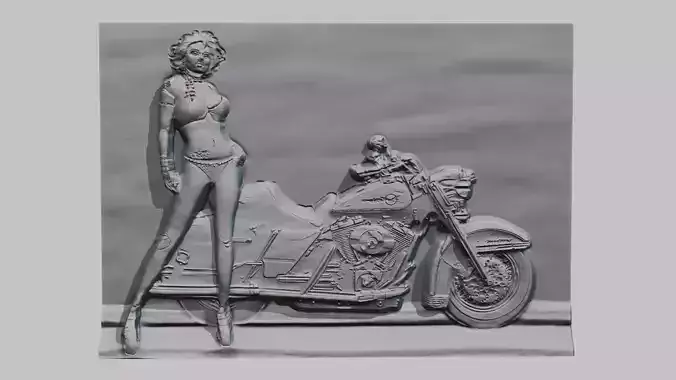 Bike girl relief sculpture