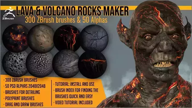 Lava and Volcano Rocks Maker 300 ZBrush brushes and 75 alphas 3D model