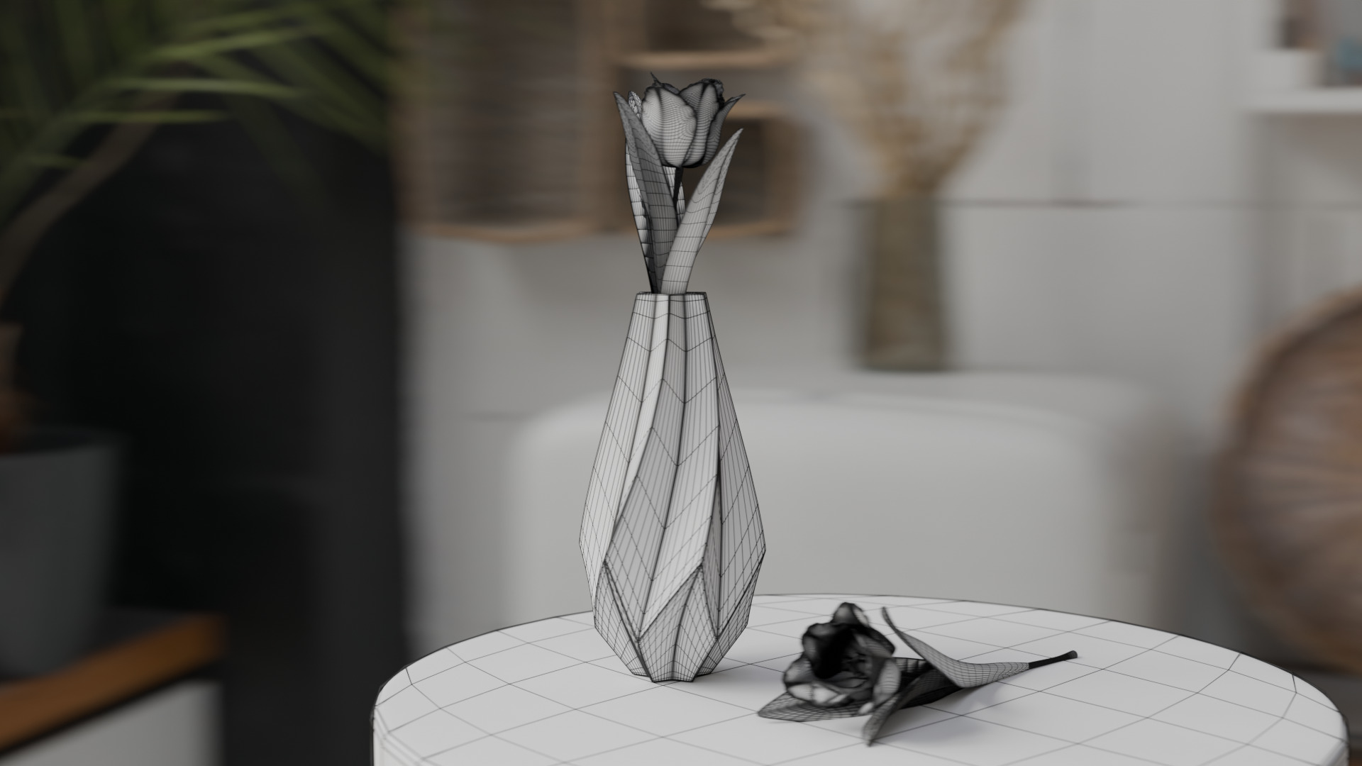 Decor of flower in a flower vase Low-poly 3D model_1