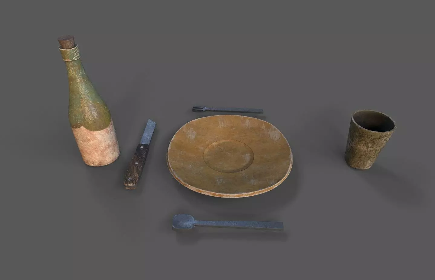 Medieval tableware Low-poly 3D model_0