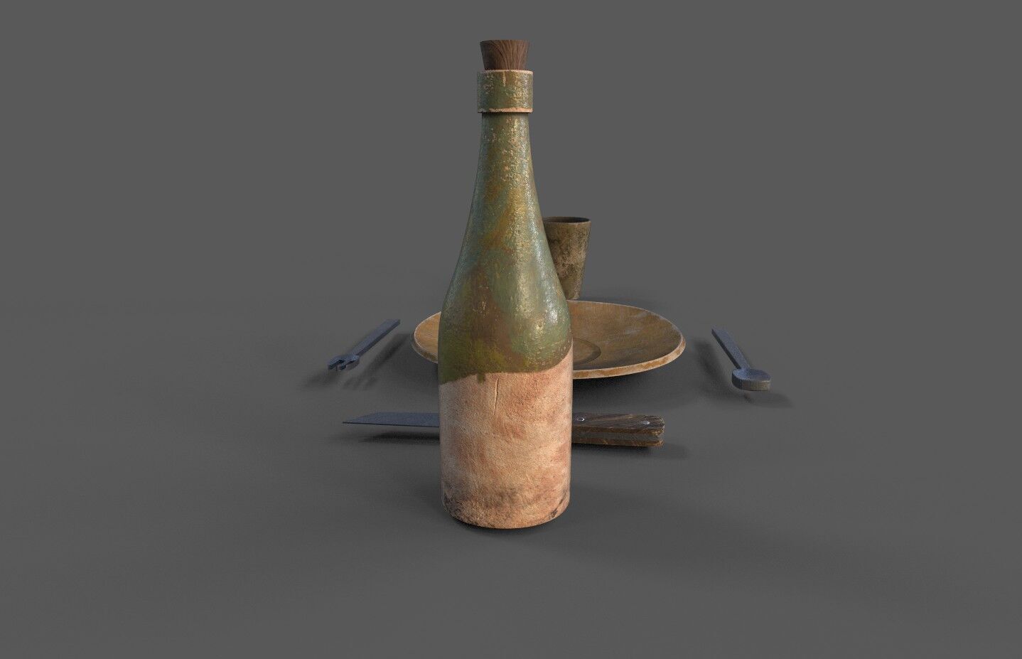Medieval tableware Low-poly 3D model_1