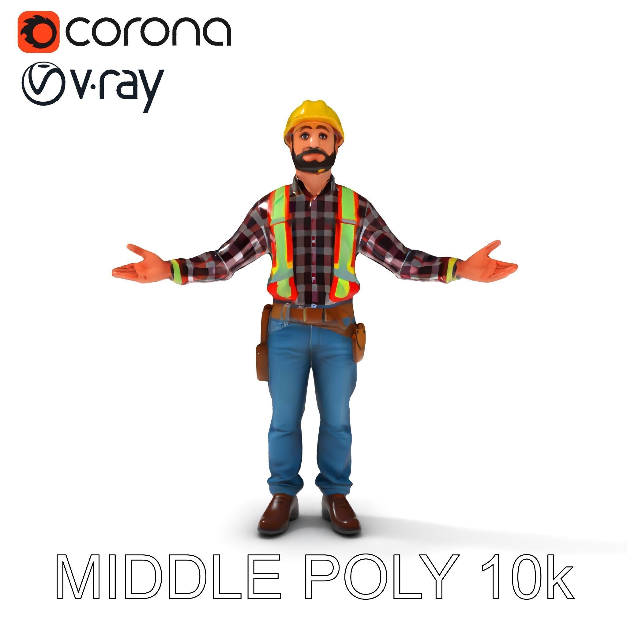 Construction Worker Character Model Pack Low-poly 3D model_6