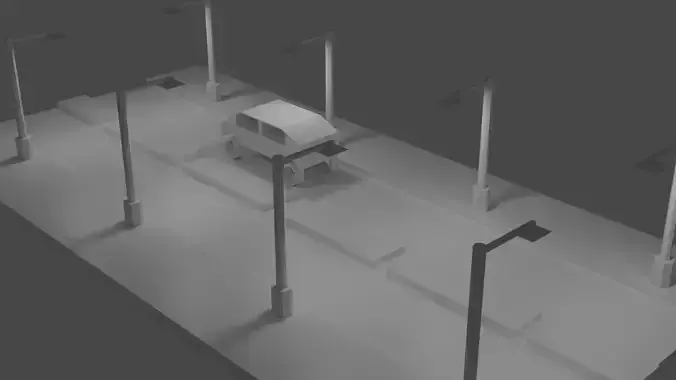 Toy car in road with street lights