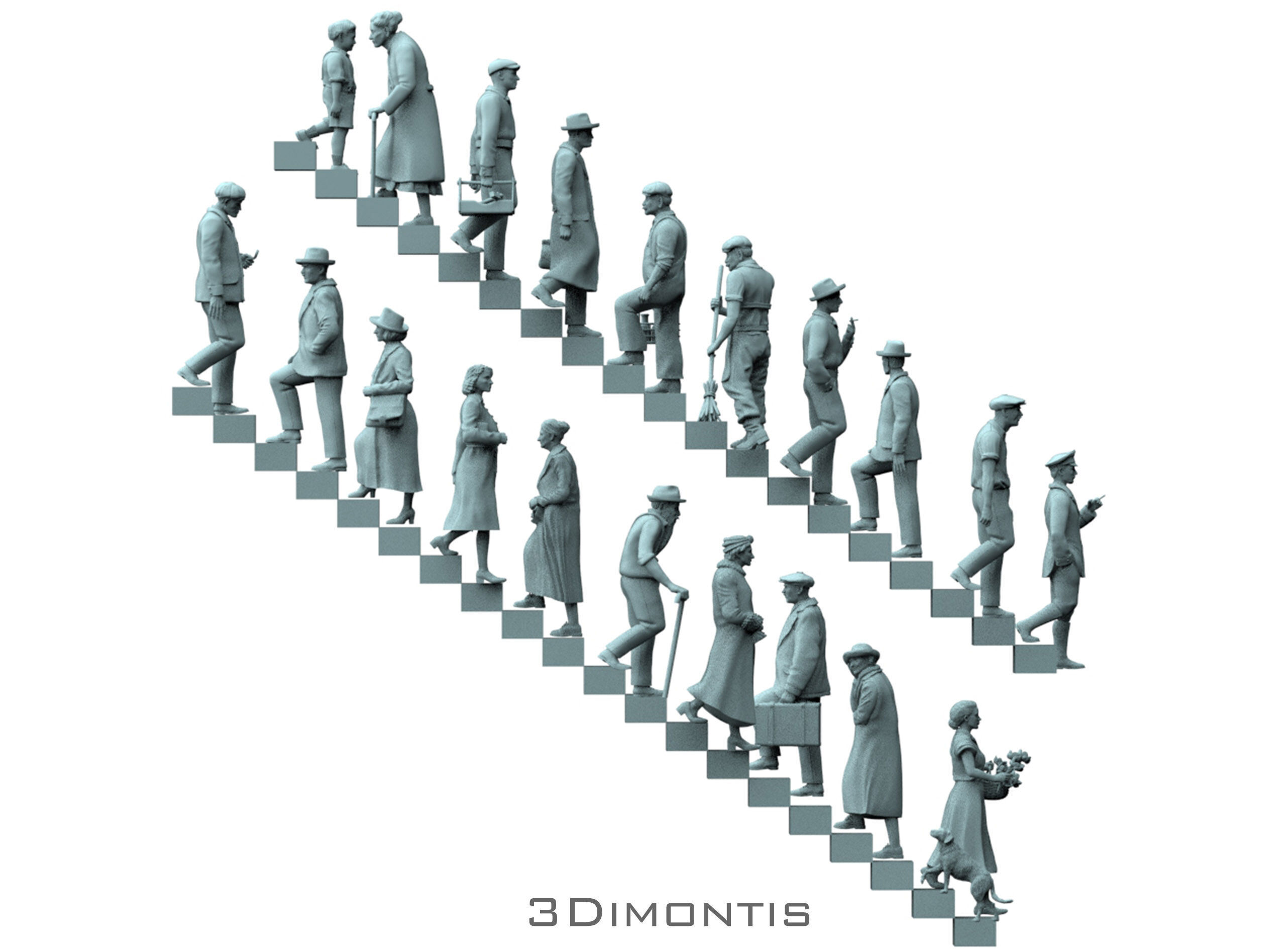 Retro People on the Stairs 3D print model_1