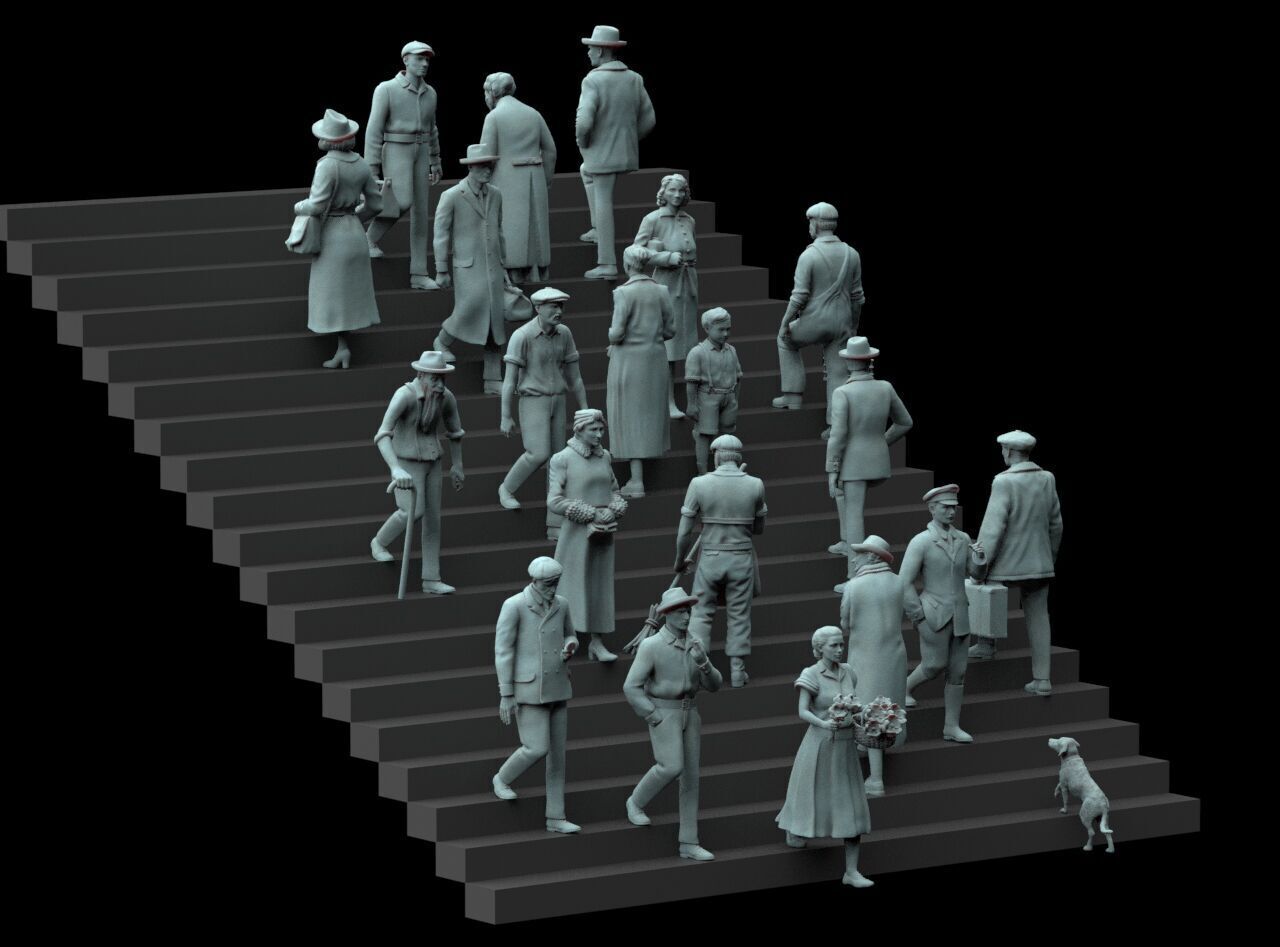Retro People on the Stairs 3D print model_5