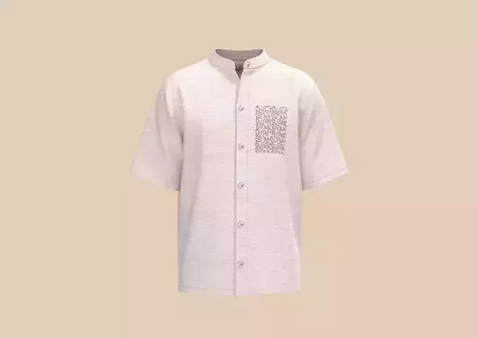 Mens casual band collar shirt with texture fabric and graphic