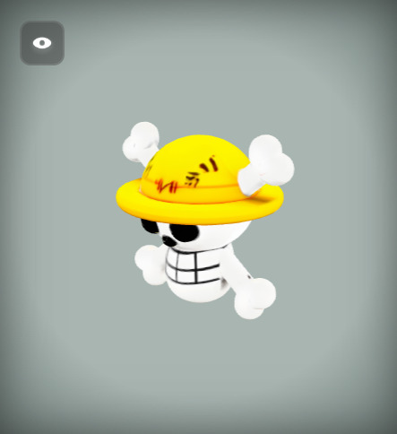 Realistic Onepiece Model - Skull with Strawhat and Crossbones 3D print model_3