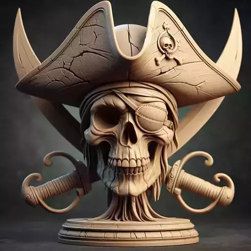 Pirate Skull with Tricorn Hat Cutlasses 3D print model