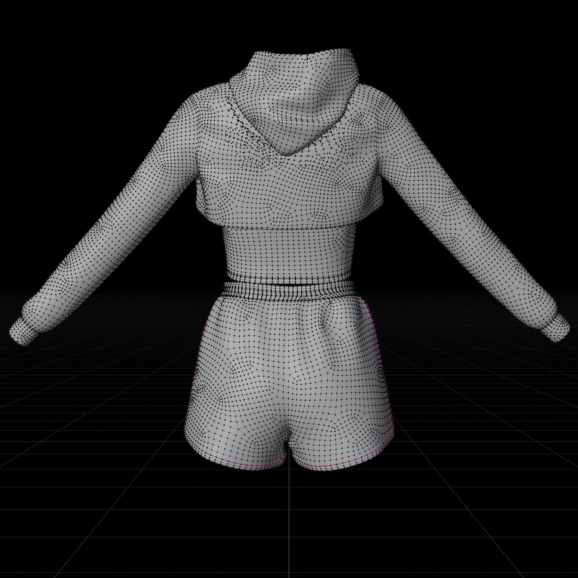 Stylish Women Clothing set- Crop Hoodie Tracksuit Fitness Outfit 3D Model Collection_13