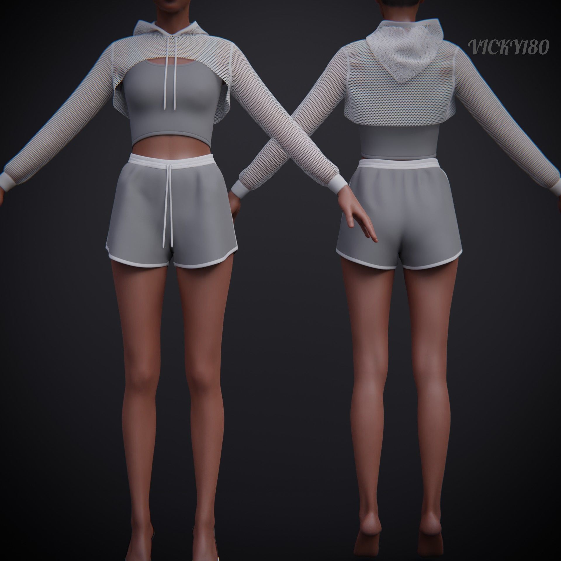 Stylish Women Clothing set- Crop Hoodie Tracksuit Fitness Outfit 3D Model Collection_11