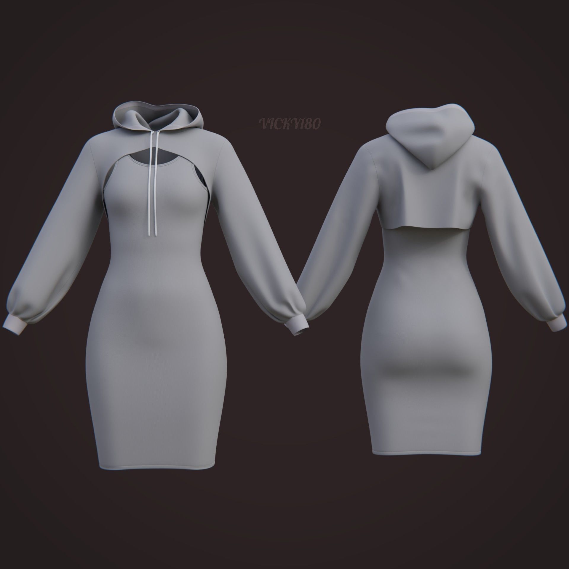 Stylish Women Clothing set- Crop Hoodie Tracksuit Fitness Outfit 3D Model Collection_16