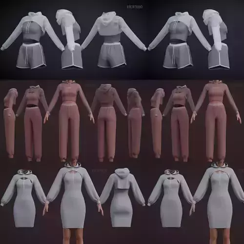 Stylish Women Clothing set- Crop Hoodie Tracksuit Fitness Outfit 3D Model Collection