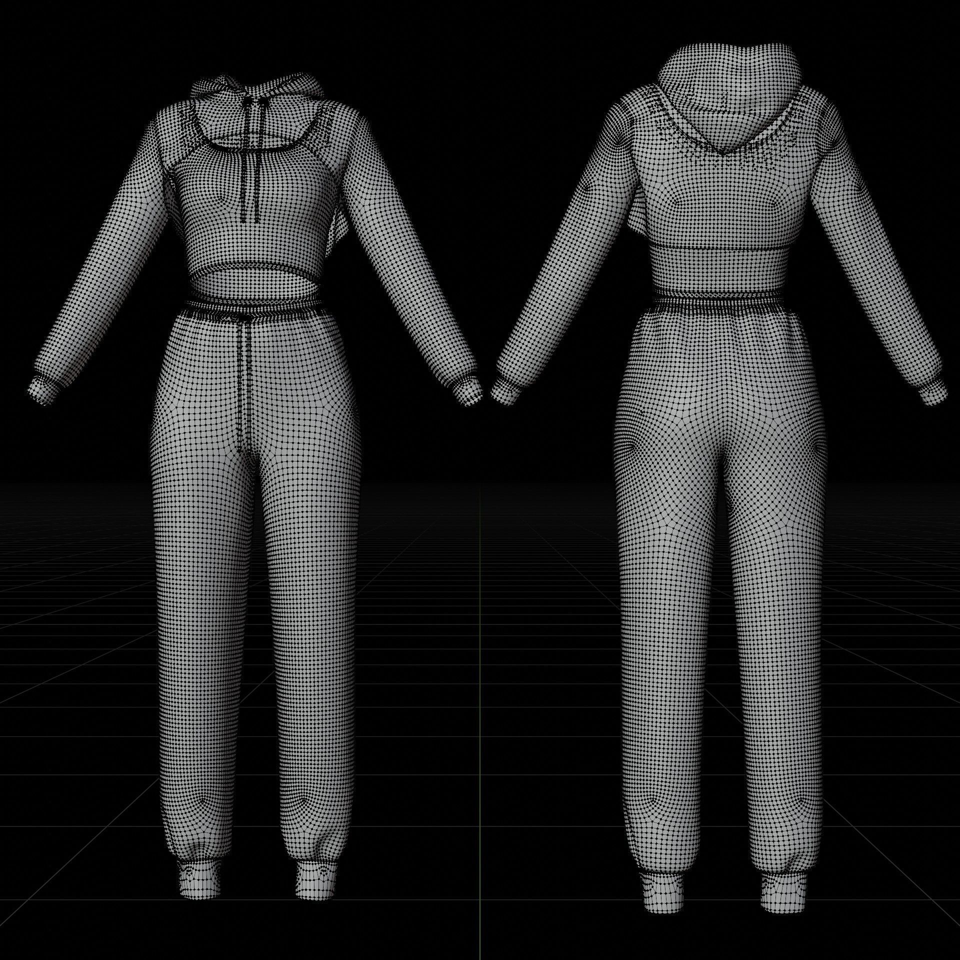 Stylish Women Clothing set- Crop Hoodie Tracksuit Fitness Outfit 3D Model Collection_26