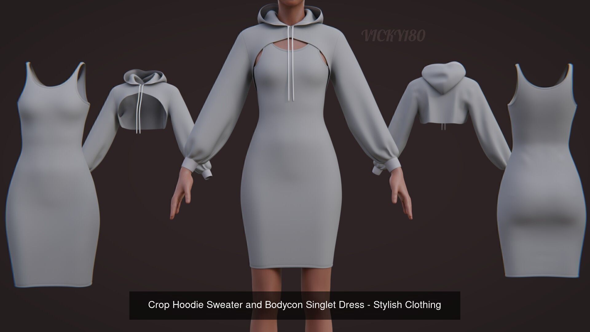 Stylish Women Clothing set- Crop Hoodie Tracksuit Fitness Outfit 3D Model Collection_5