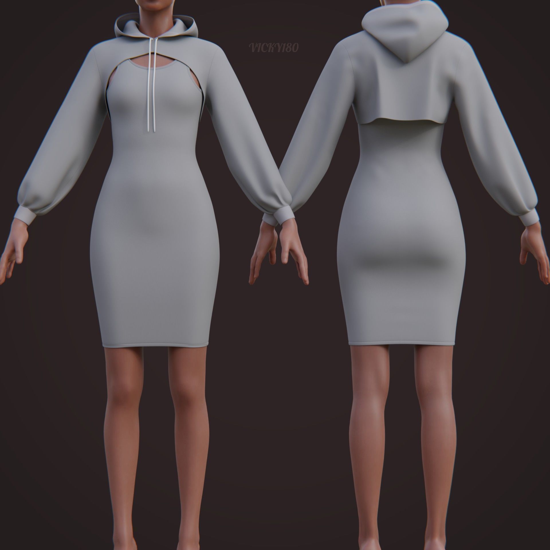 Stylish Women Clothing set- Crop Hoodie Tracksuit Fitness Outfit 3D Model Collection_15