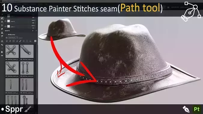 Stitch seam Line Substance Painter path tool Fabric 10 3D model