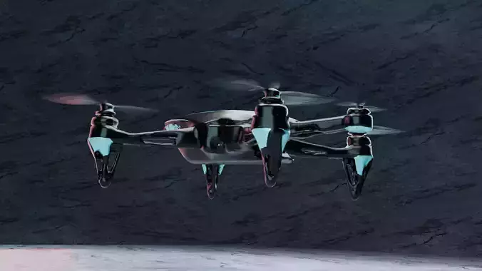 Futuristic Black  Blue 5 Propeller Drone  FBX  OBJ GLB 