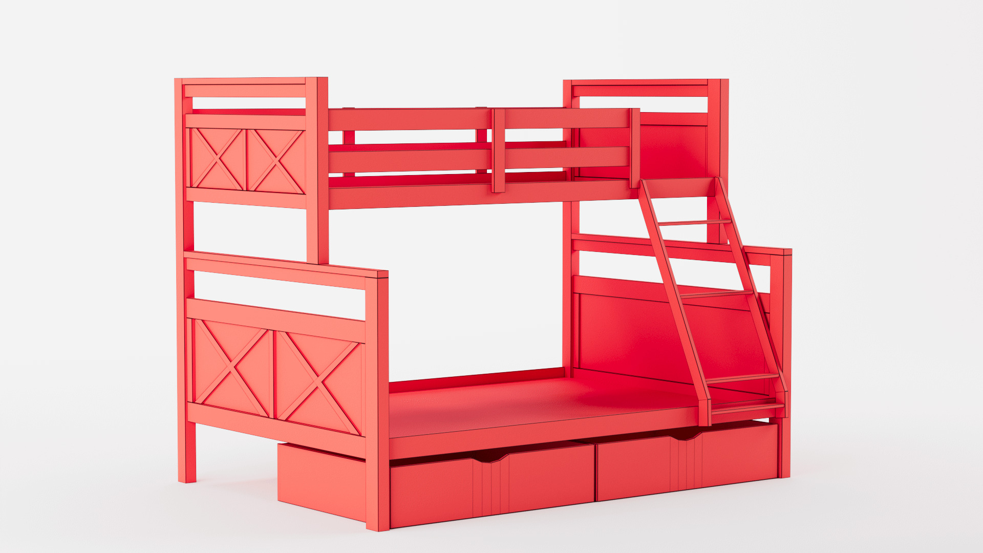 Merax Twin Over Full Bunk Bed with Drawers 3D model_11