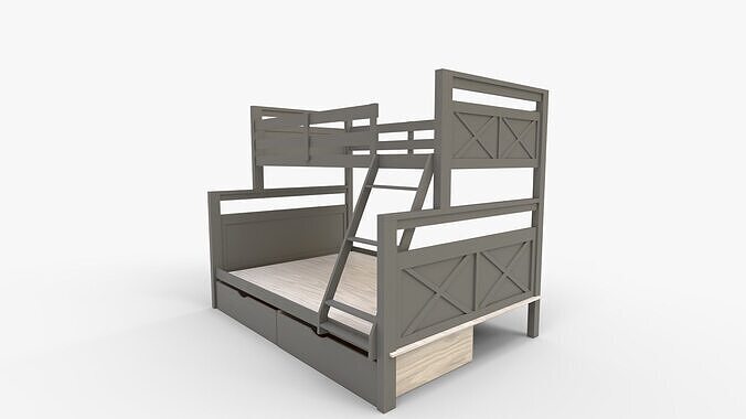 Merax Twin Over Full Bunk Bed with Drawers 3D model 7