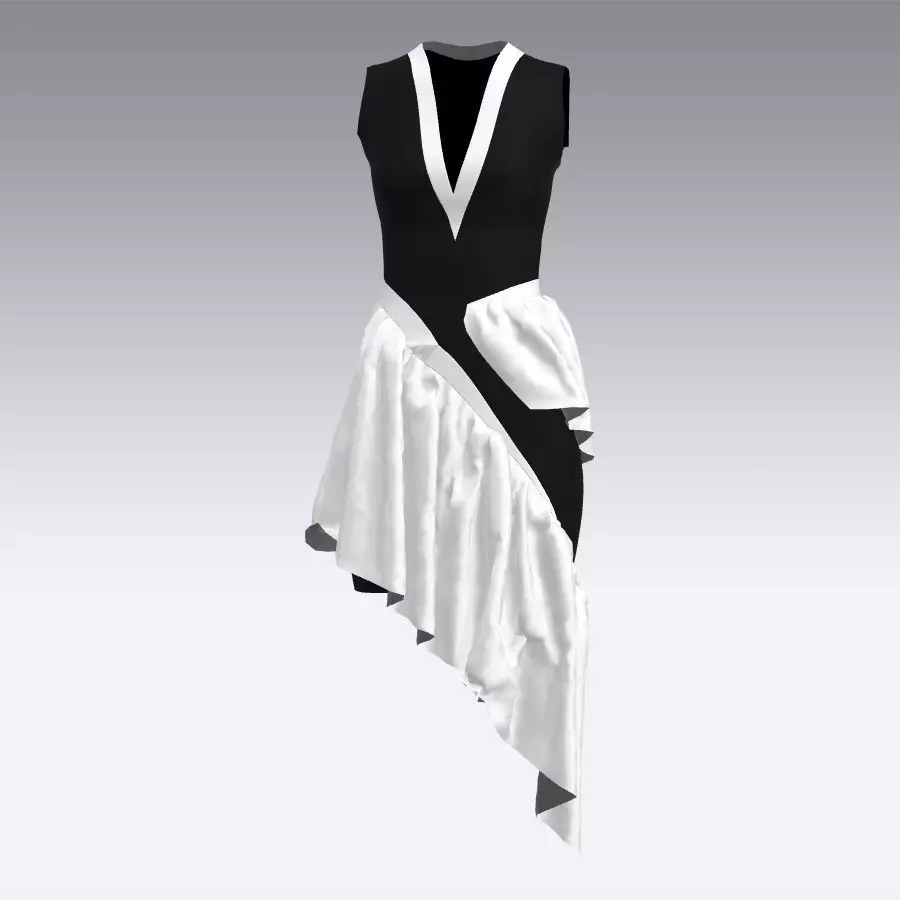 dress black and white ruffled look Low-poly 3D model