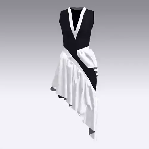 dress black and white ruffled look Low-poly 3D model