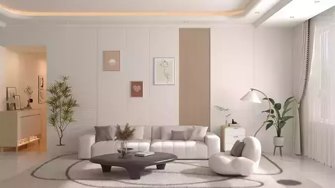Modern minimalist living room 3D model
