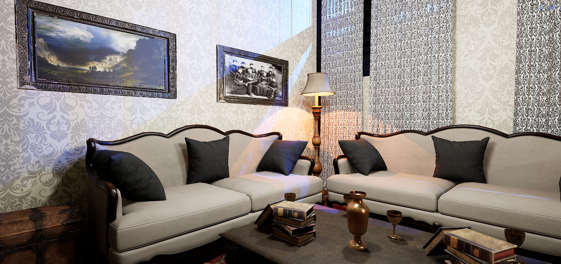 Gothic Victorian Grand Parlour Ornate Living Room 3D model_22