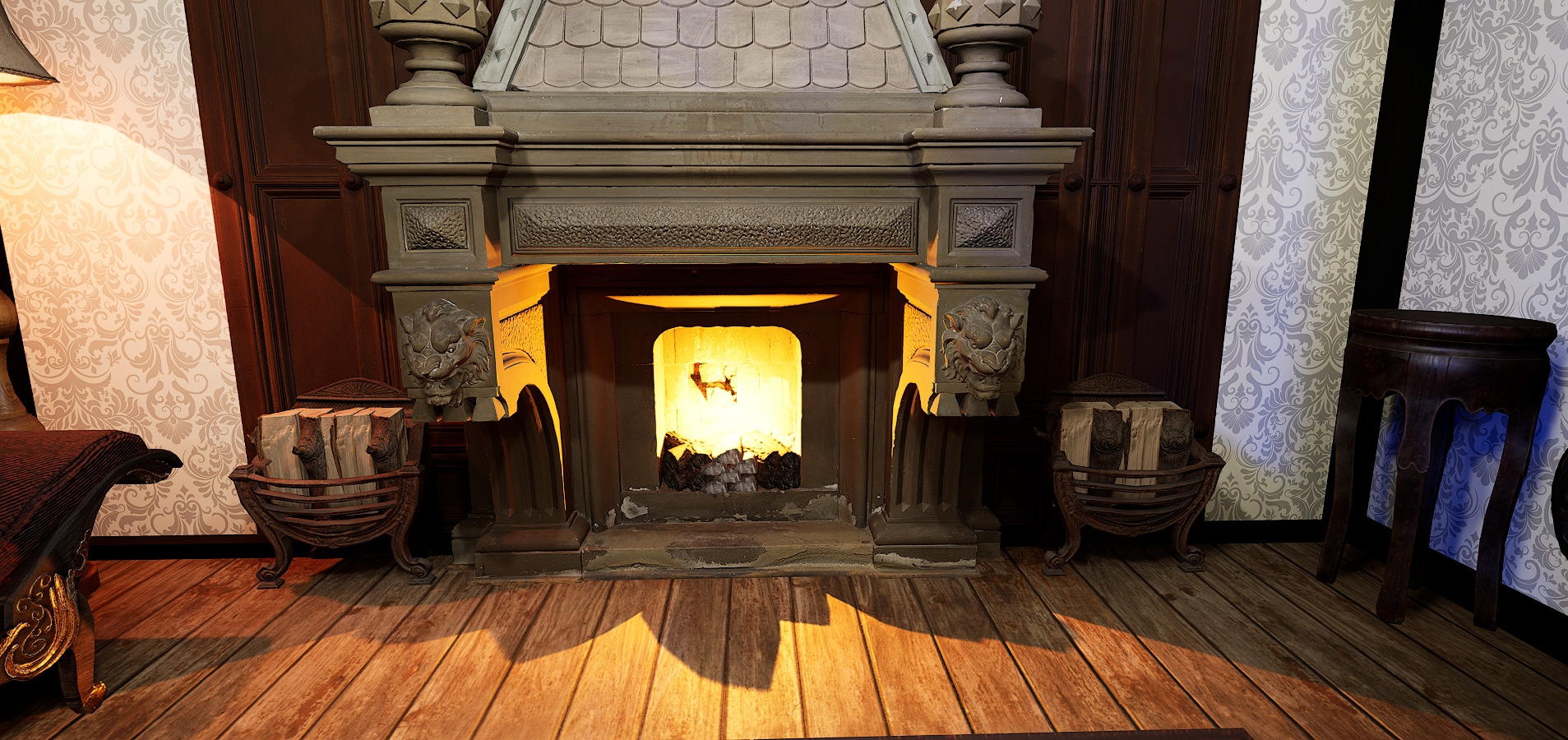 Gothic Victorian Grand Parlour Ornate Living Room 3D model_14