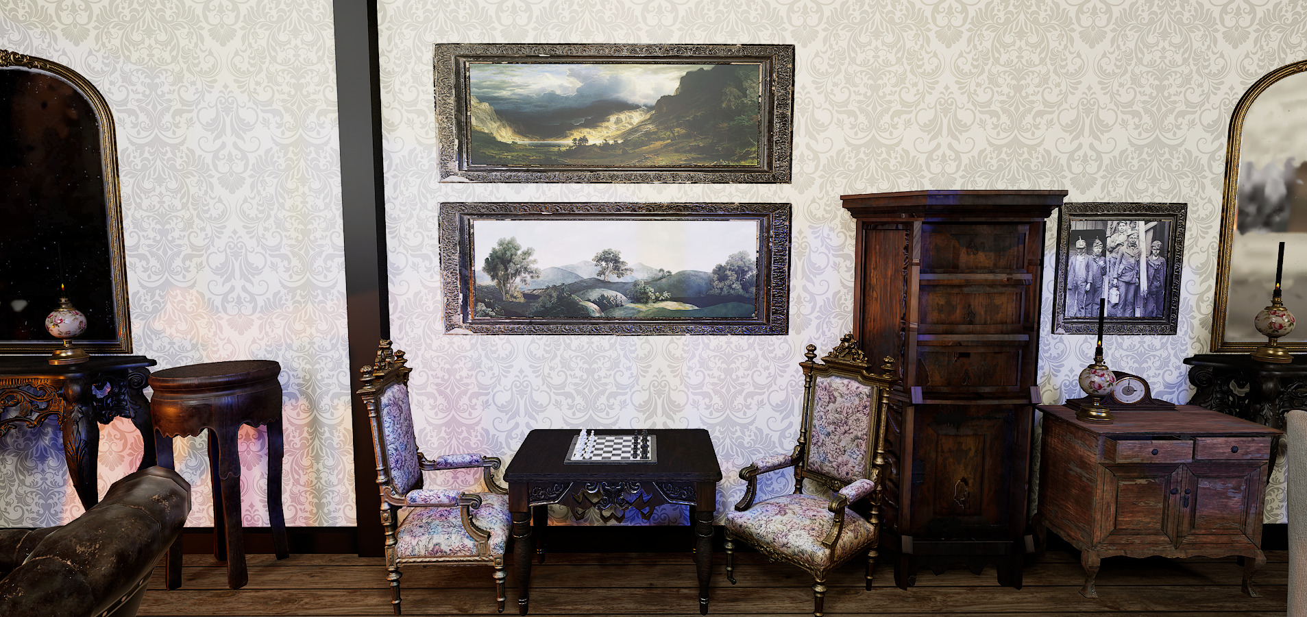 Gothic Victorian Grand Parlour Ornate Living Room 3D model_10