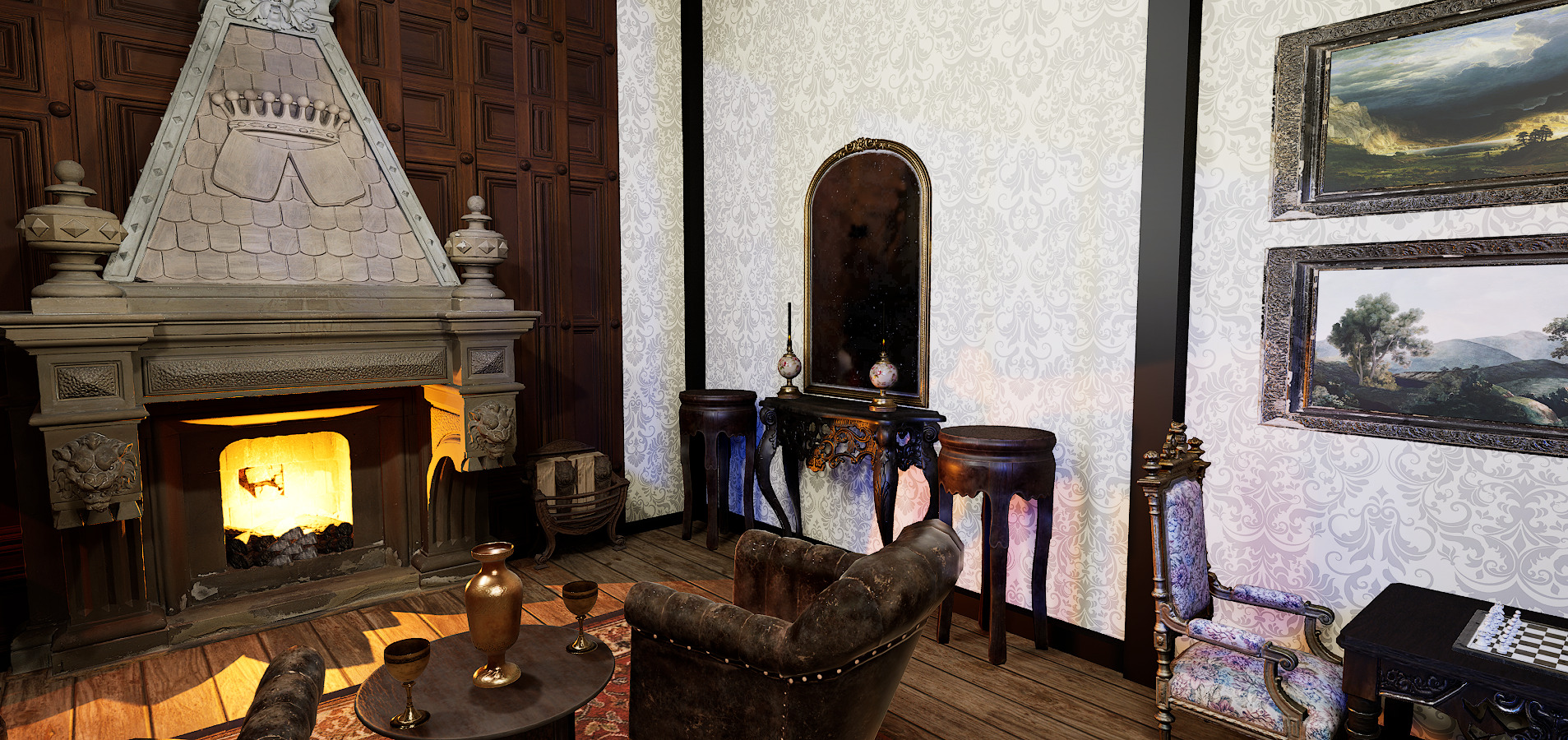Gothic Victorian Grand Parlour Ornate Living Room 3D model_11