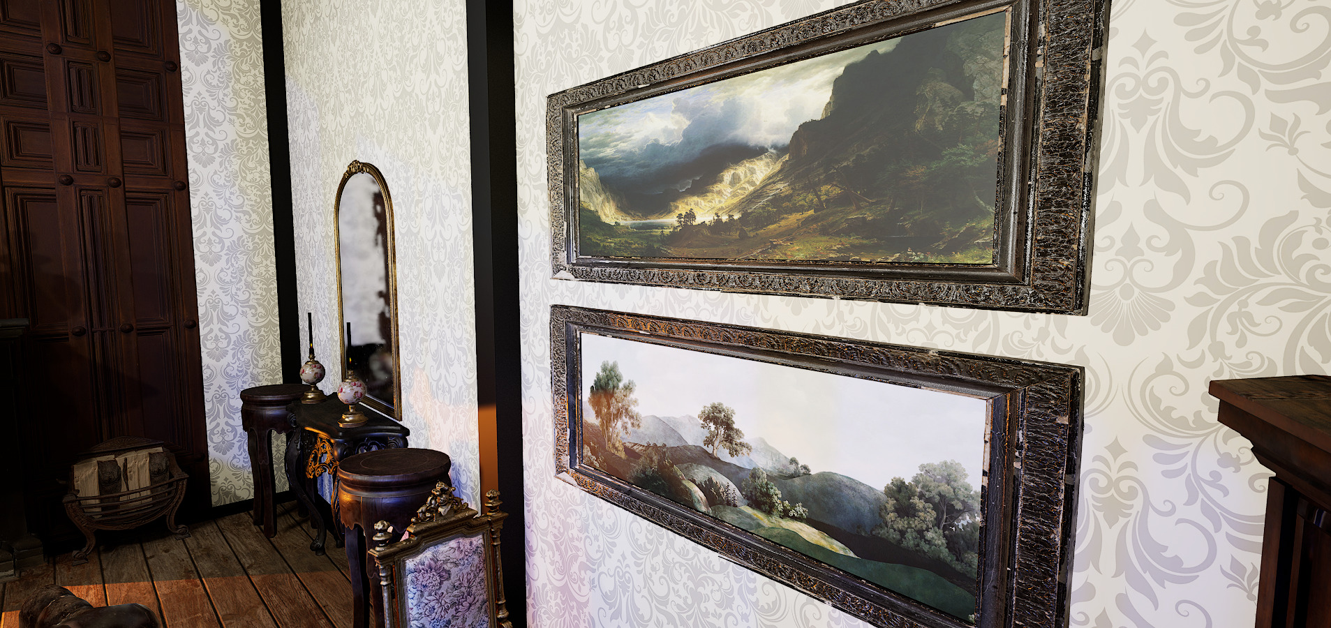 Gothic Victorian Grand Parlour Ornate Living Room 3D model_24