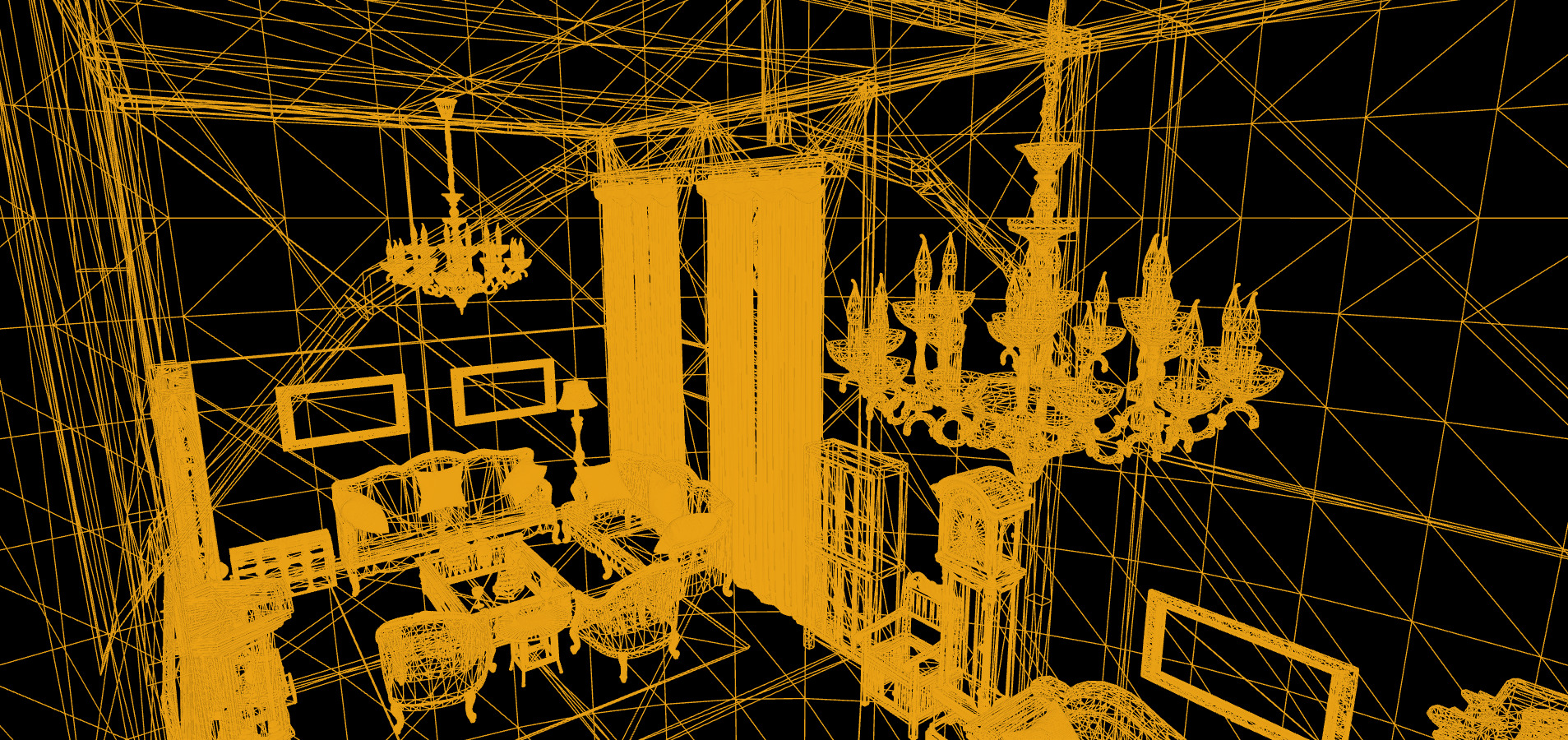 Gothic Victorian Grand Parlour Ornate Living Room 3D model_27