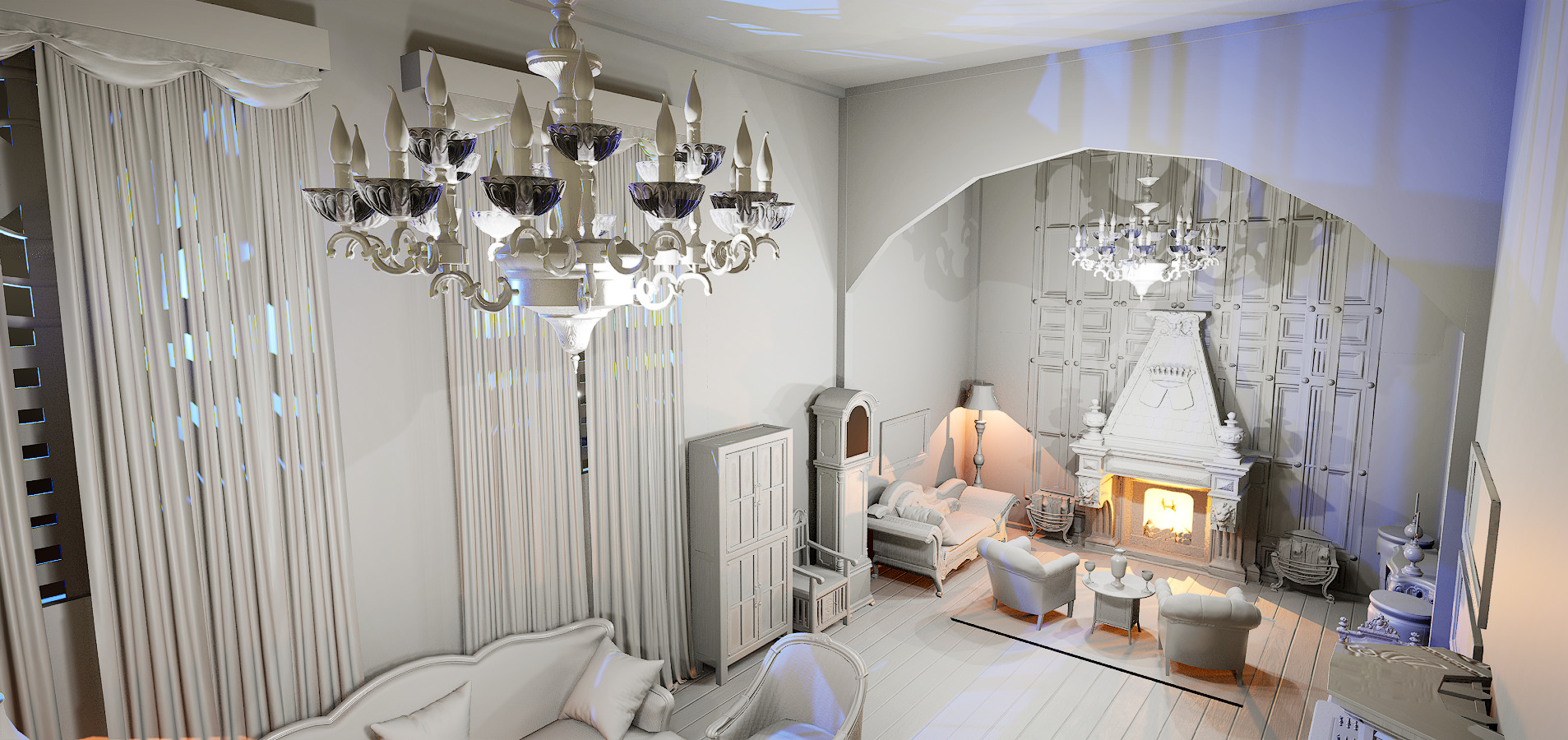 Gothic Victorian Grand Parlour Ornate Living Room 3D model_29