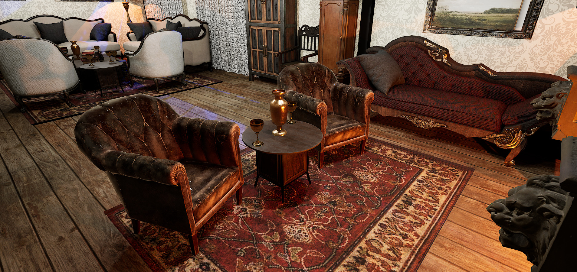 Gothic Victorian Grand Parlour Ornate Living Room 3D model_16
