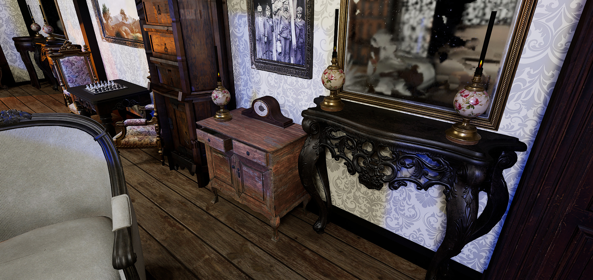 Gothic Victorian Grand Parlour Ornate Living Room 3D model_19