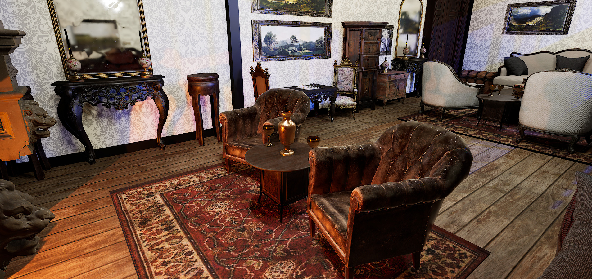 Gothic Victorian Grand Parlour Ornate Living Room 3D model_15