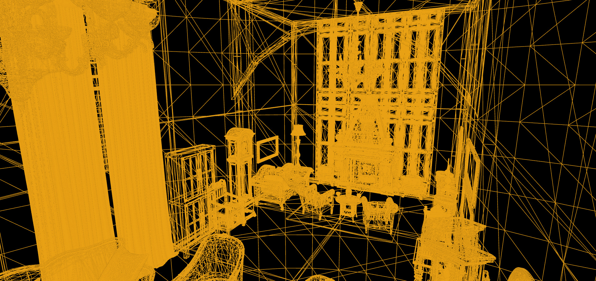 Gothic Victorian Grand Parlour Ornate Living Room 3D model_28