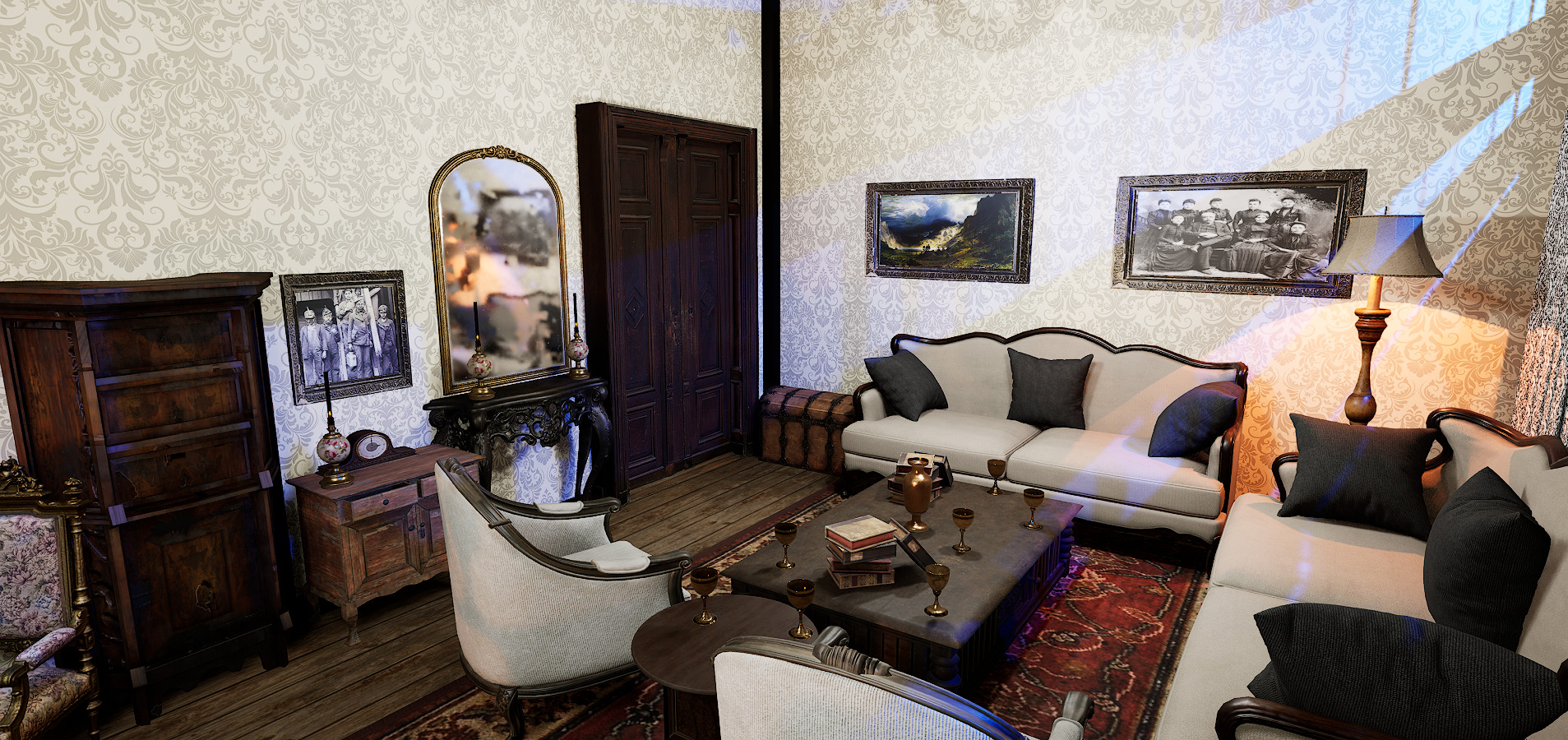 Gothic Victorian Grand Parlour Ornate Living Room 3D model_5