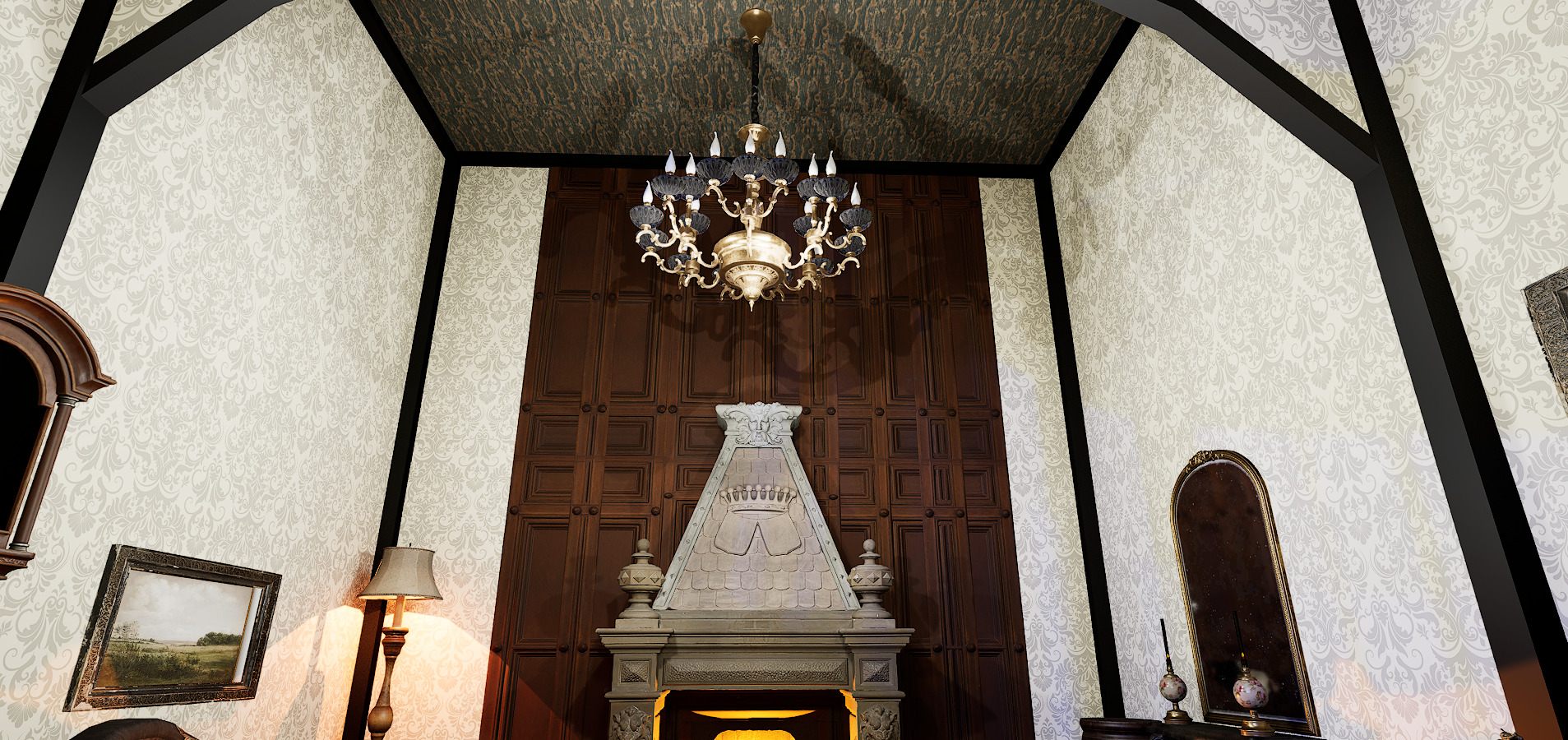 Gothic Victorian Grand Parlour Ornate Living Room 3D model_13