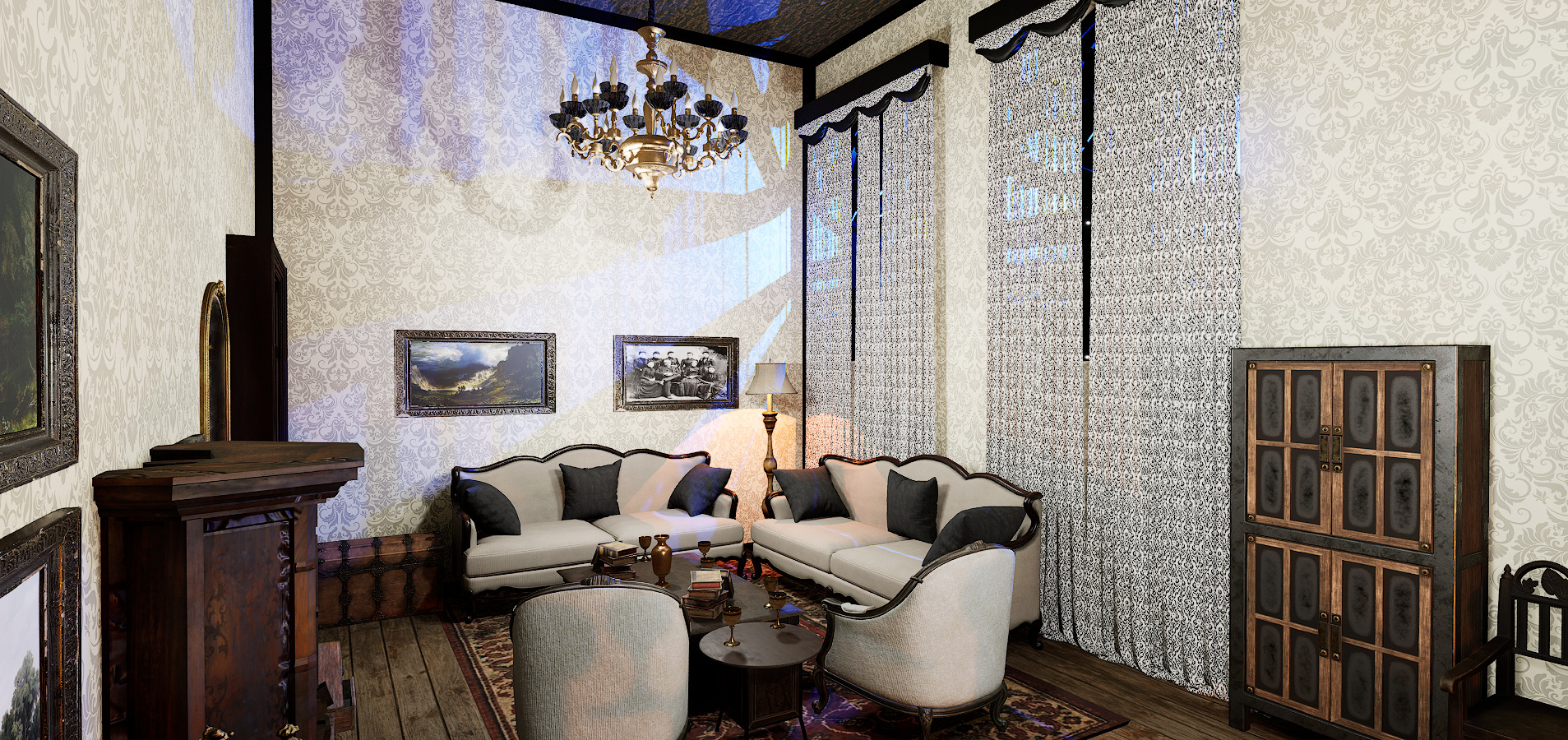 Gothic Victorian Grand Parlour Ornate Living Room 3D model_6