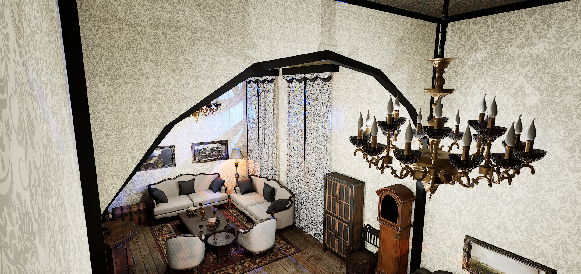 Gothic Victorian Grand Parlour Ornate Living Room 3D model_26