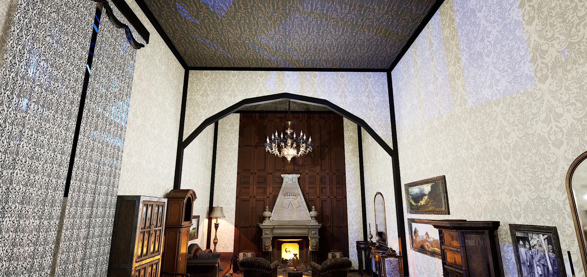 Gothic Victorian Grand Parlour Ornate Living Room 3D model_25