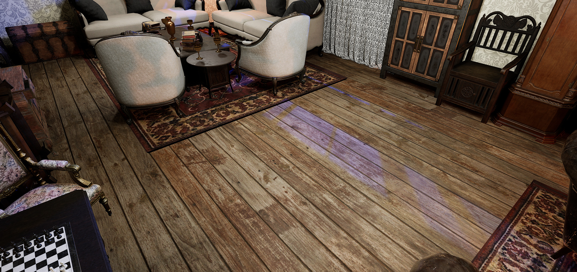 Gothic Victorian Grand Parlour Ornate Living Room 3D model_7