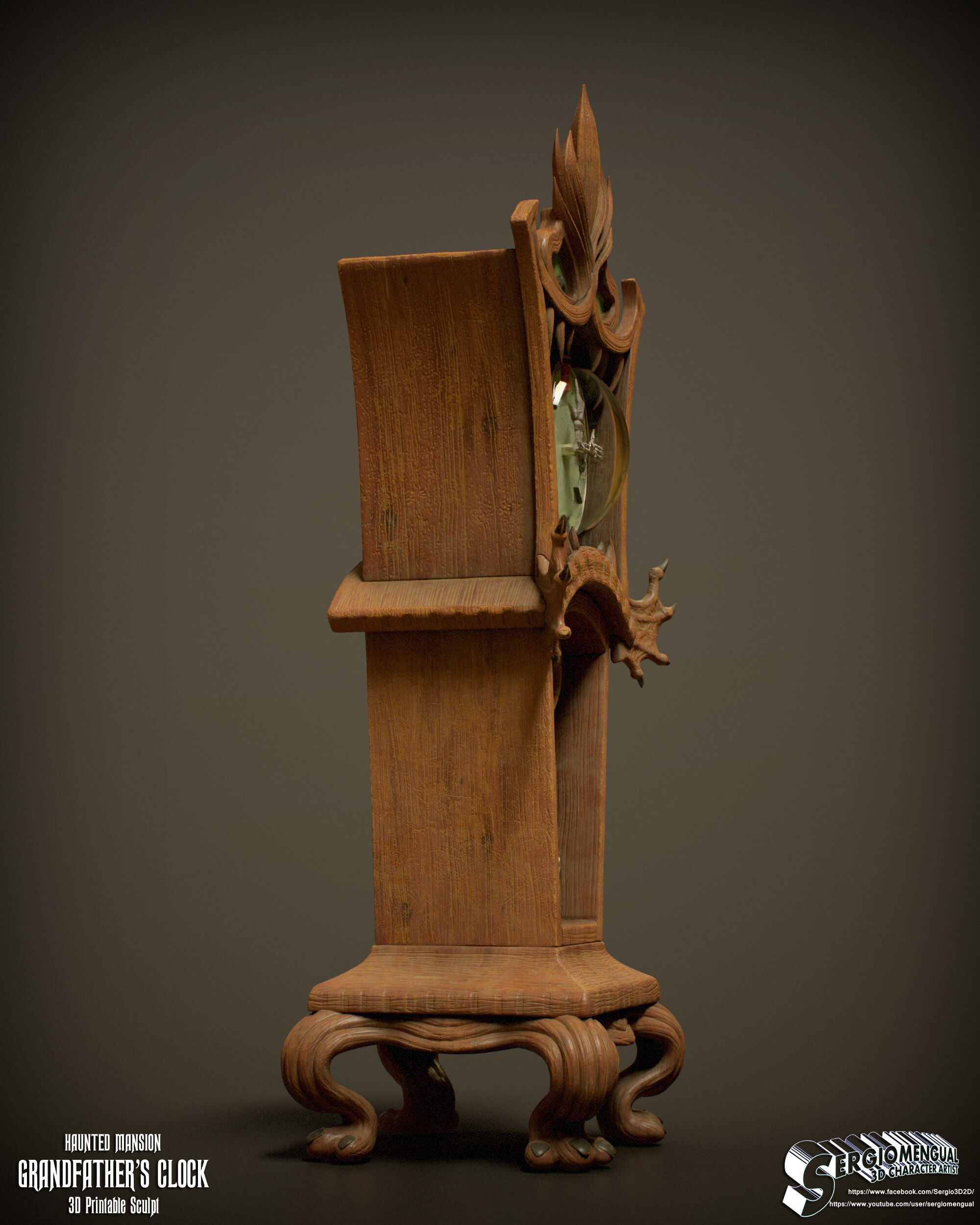 Haunted Mansion Grandfather Clock 3D Printable Sculpt 3D print model_3