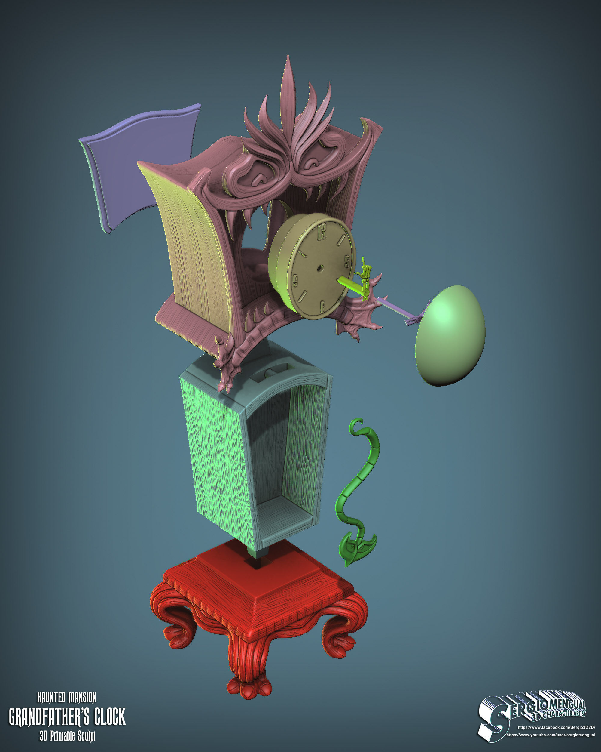 Haunted Mansion Grandfather Clock 3D Printable Sculpt 3D print model_5